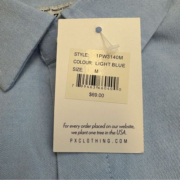 PX Men's Long Sleeve Button Up Dress Shirt M Med Medium Light Baby Blue NEW NWT - Picture 7 of 11